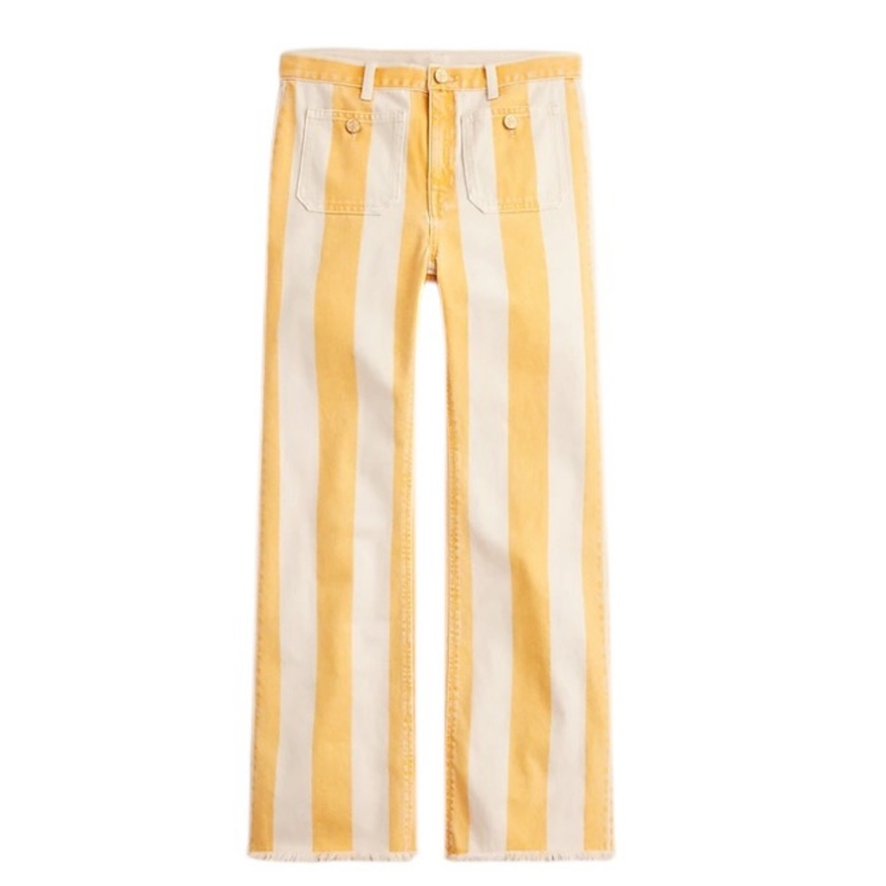 J. Crew Sailor mid-rise relaxed demi-boot jean sunflower stripe Frayed Size 27